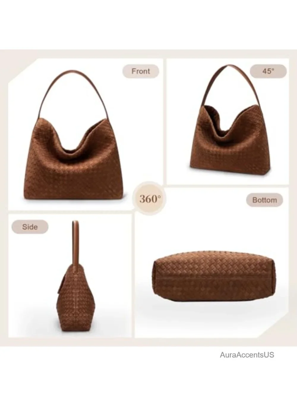 Slouchy Woven Hobo Tote Bag Faux Suede Shoulder Bag Work Travel
